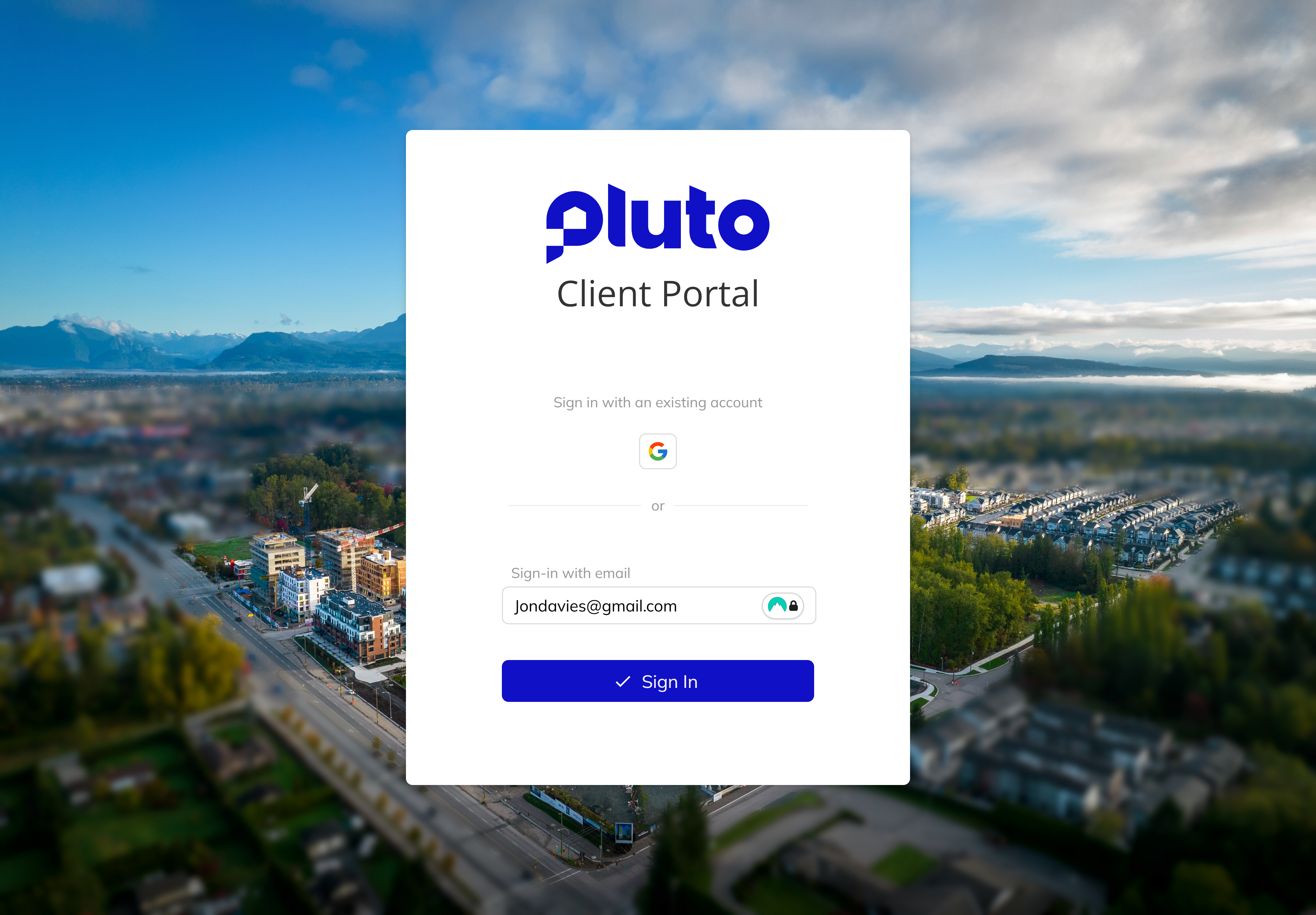 Client Portal login page