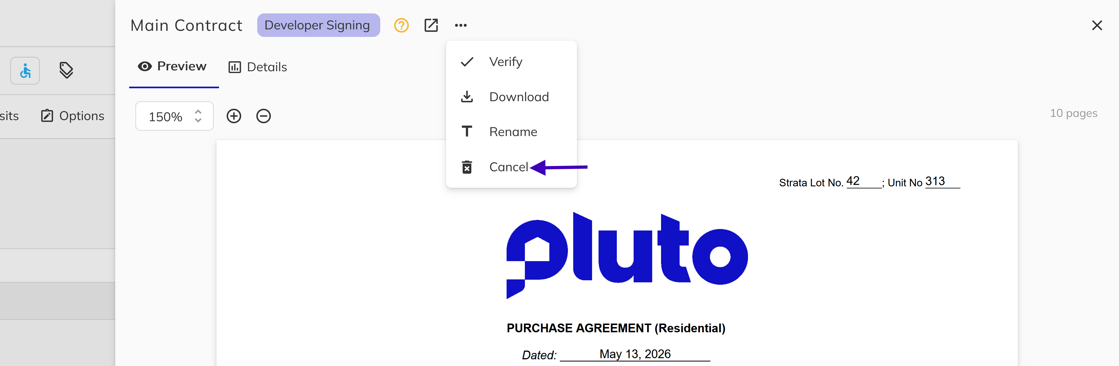 Cancel document confirmation