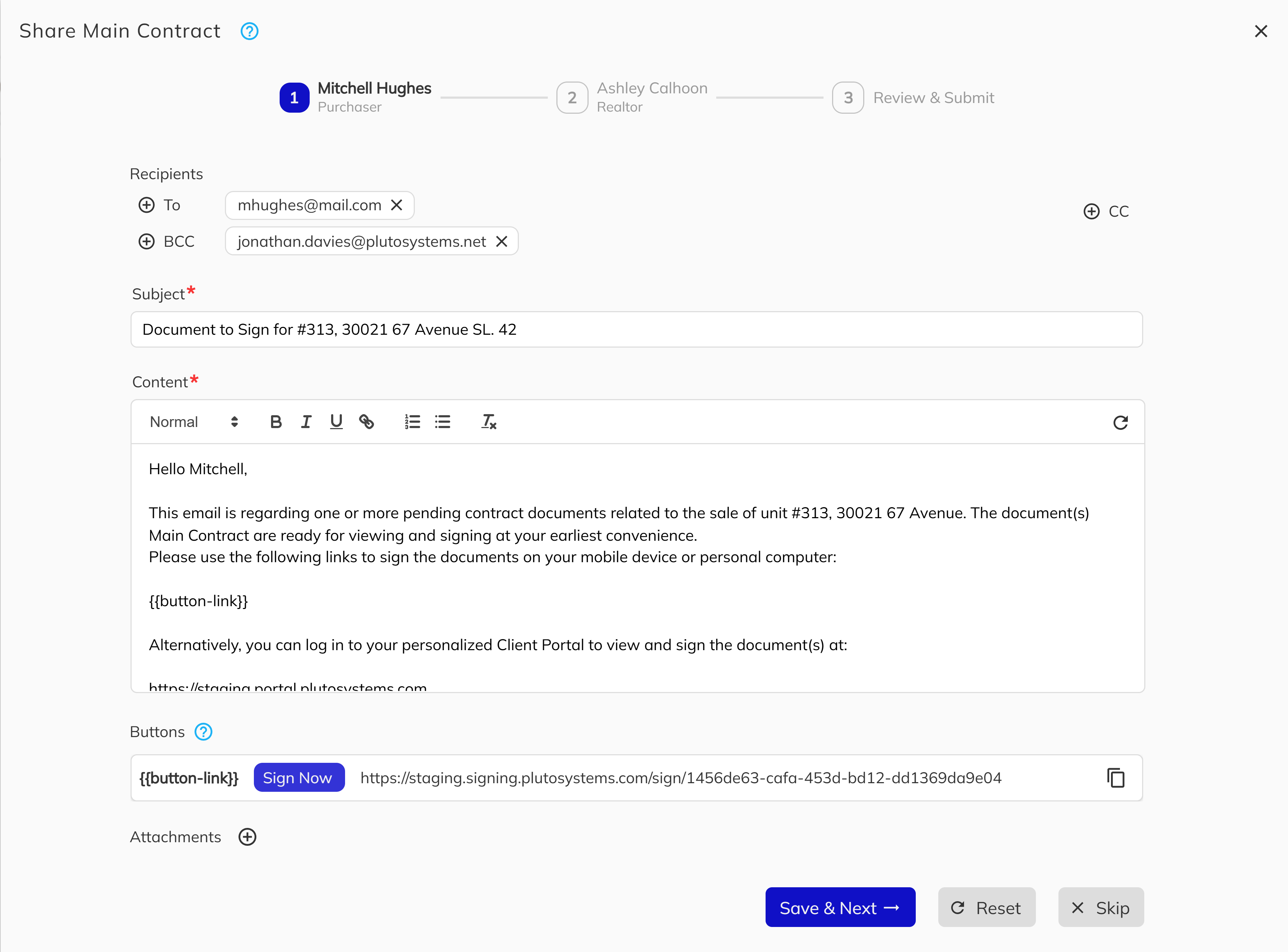 Share document recipient configuration