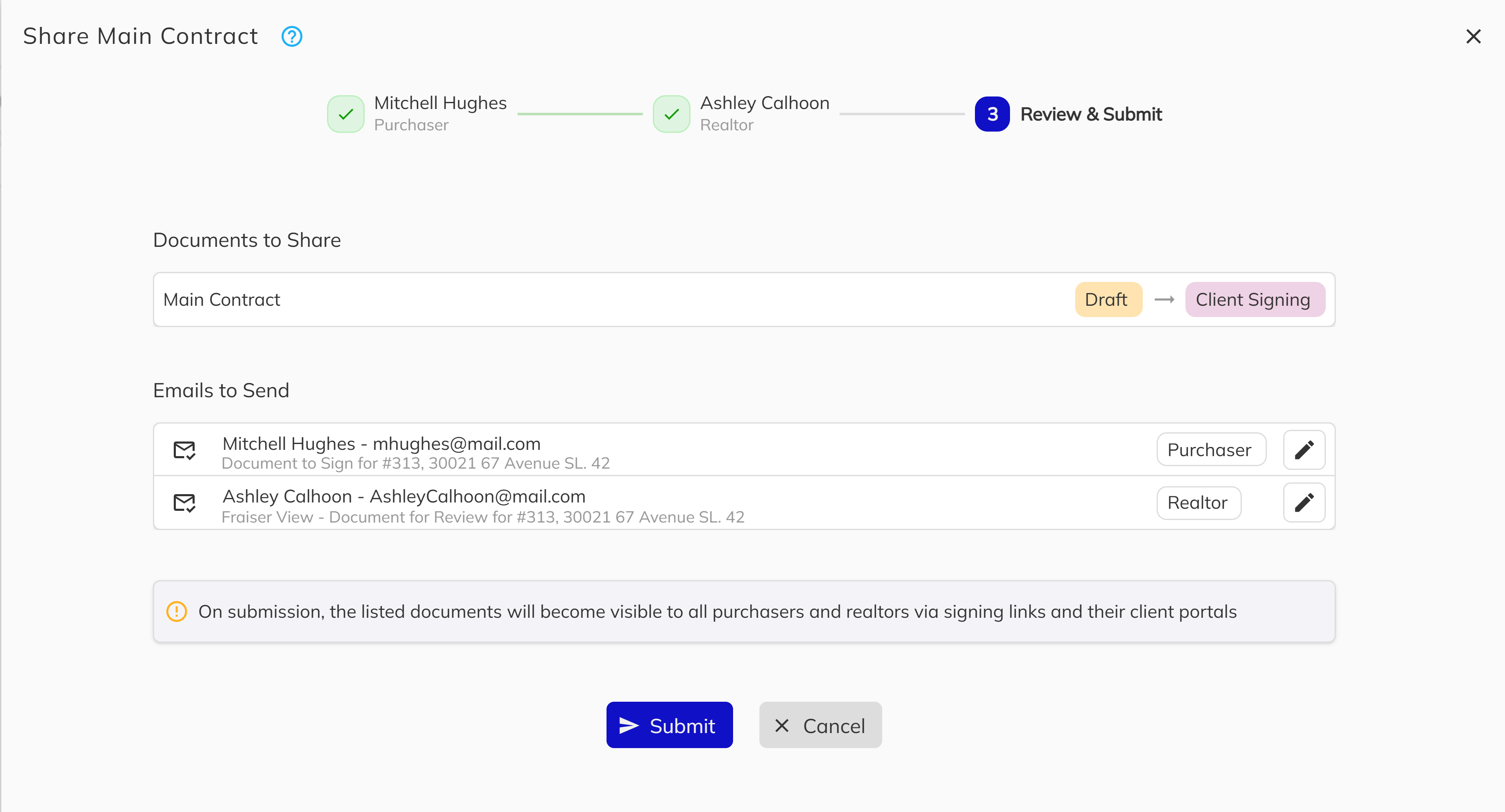Share document confirmation