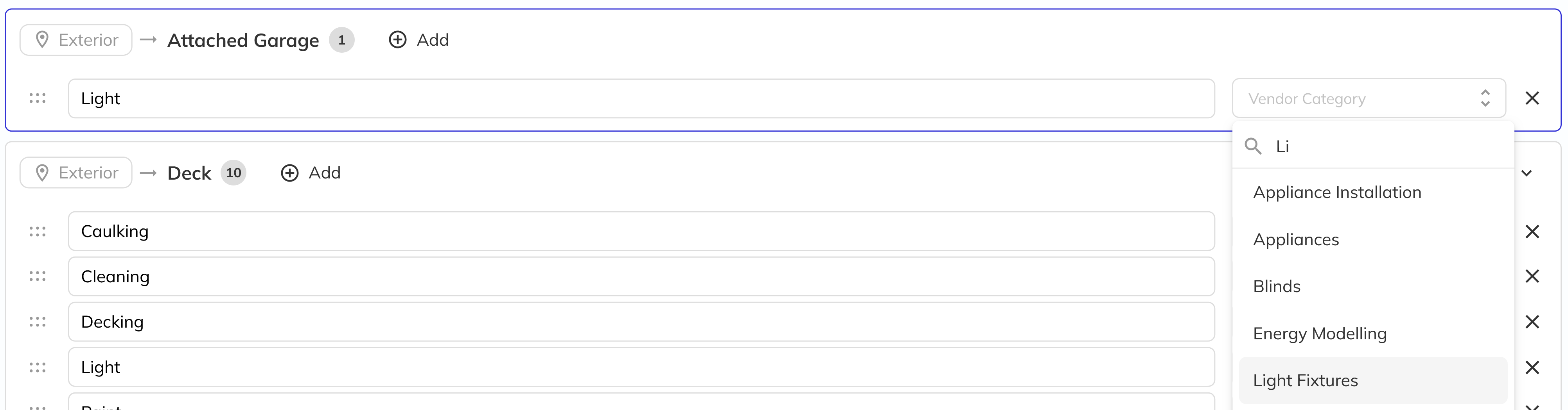 Inspection vendor category