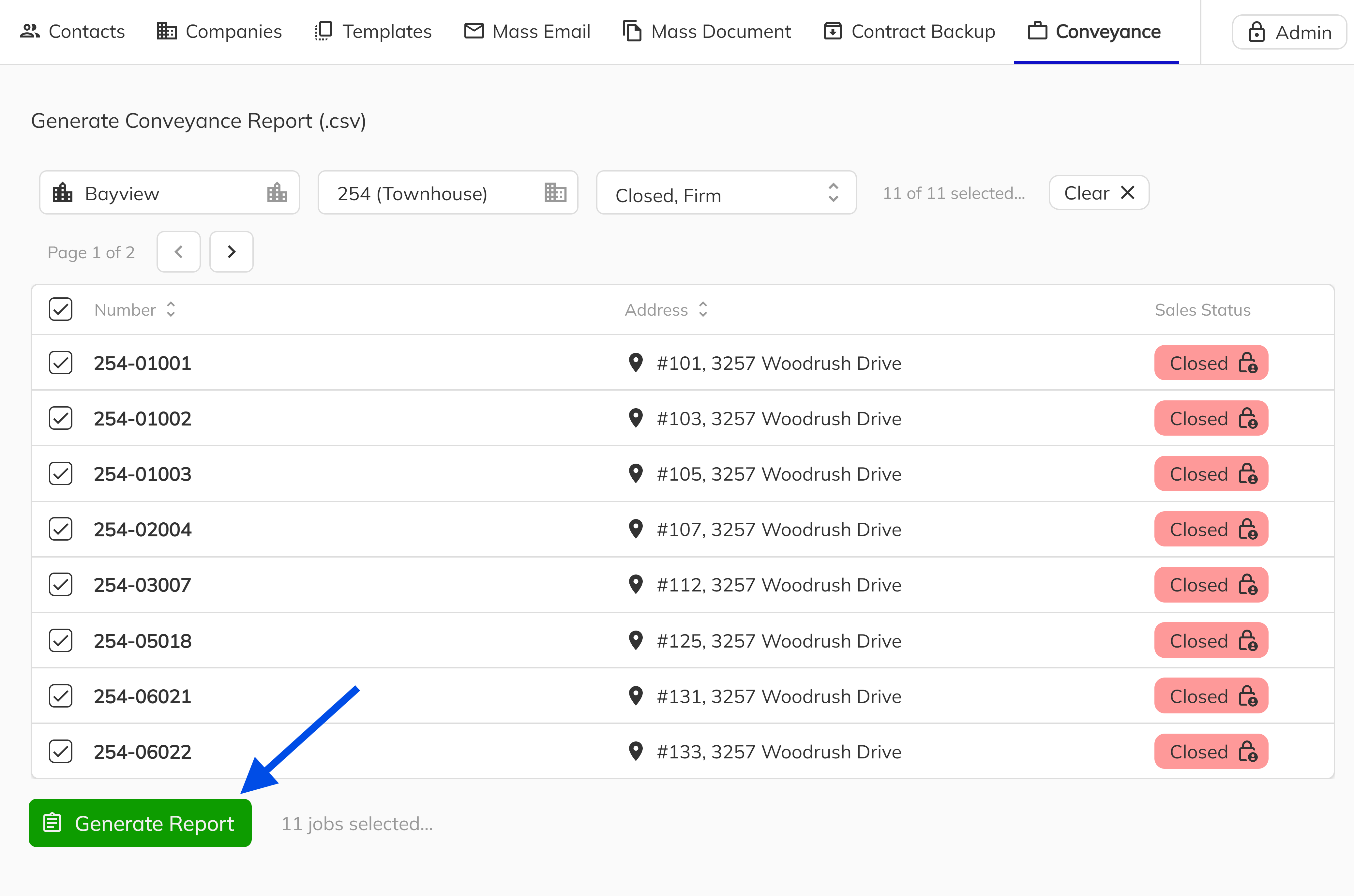 Generate Report button on the conveyance page