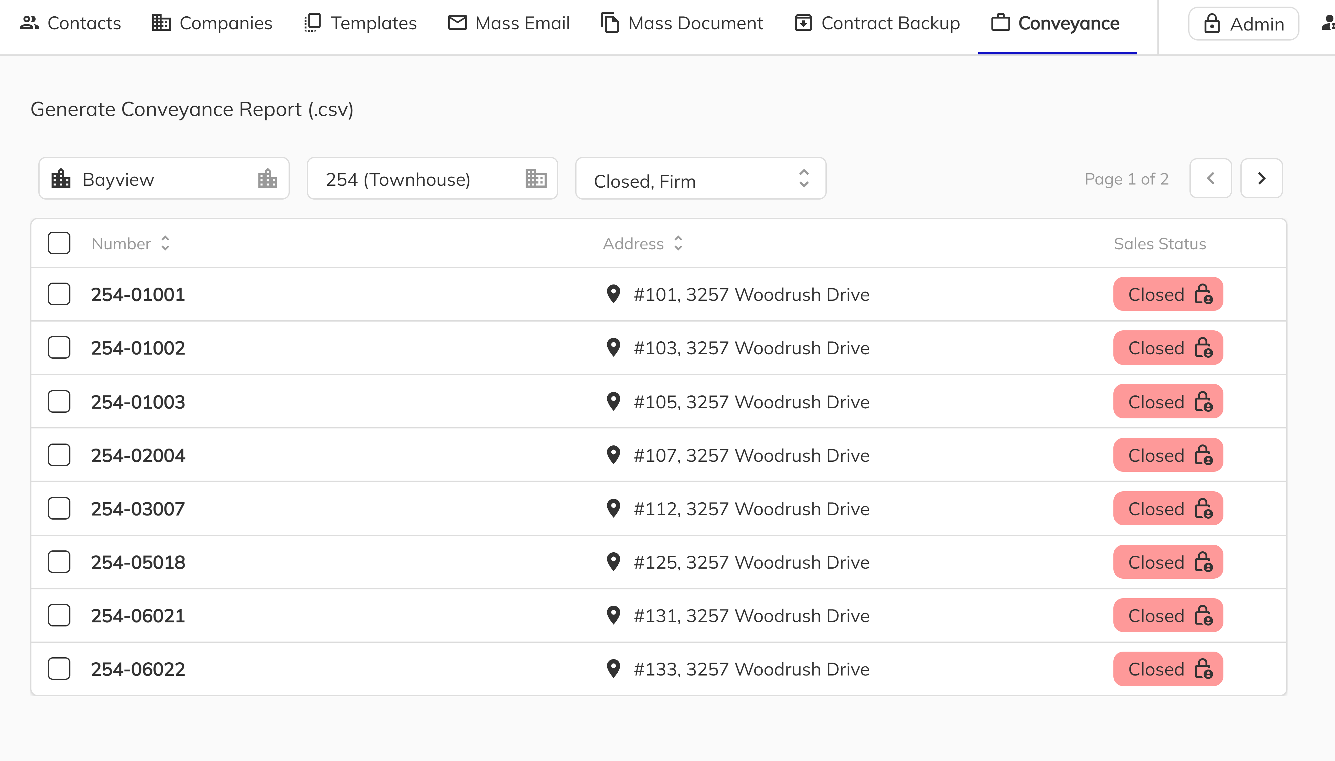 Community and Project dropdowns on the conveyance page
