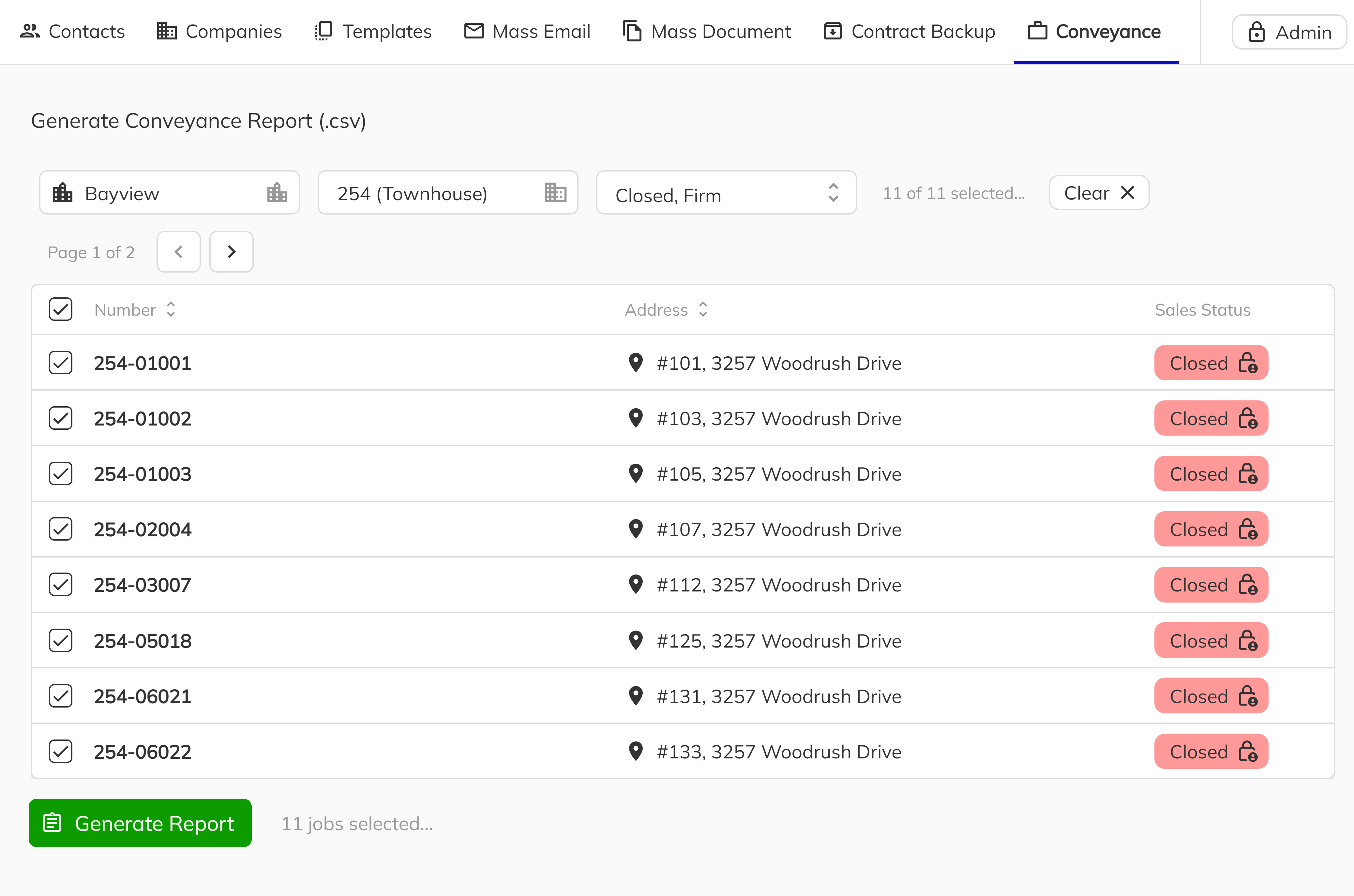 Unit selection grid with checkboxes
