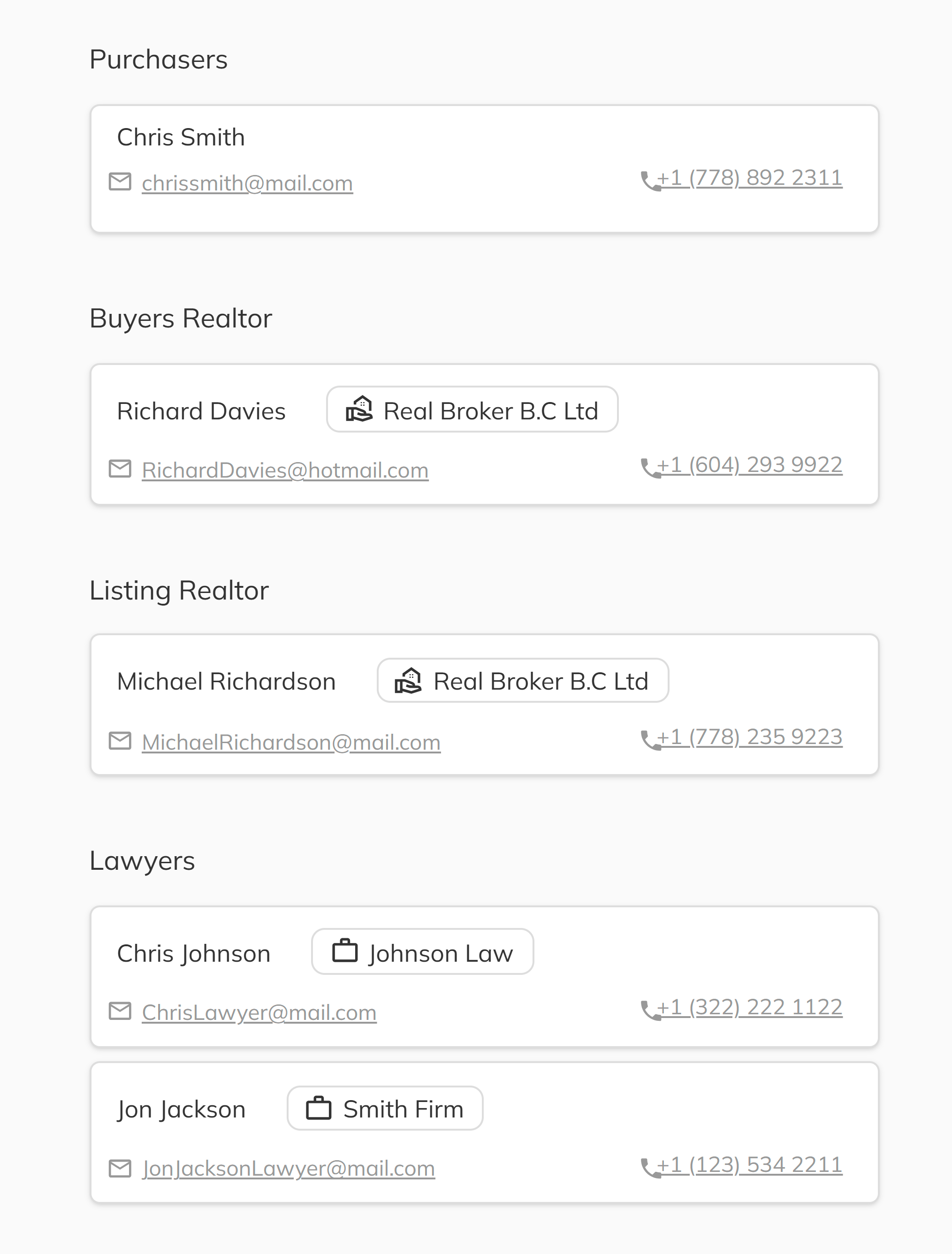 Contacts Information Screen