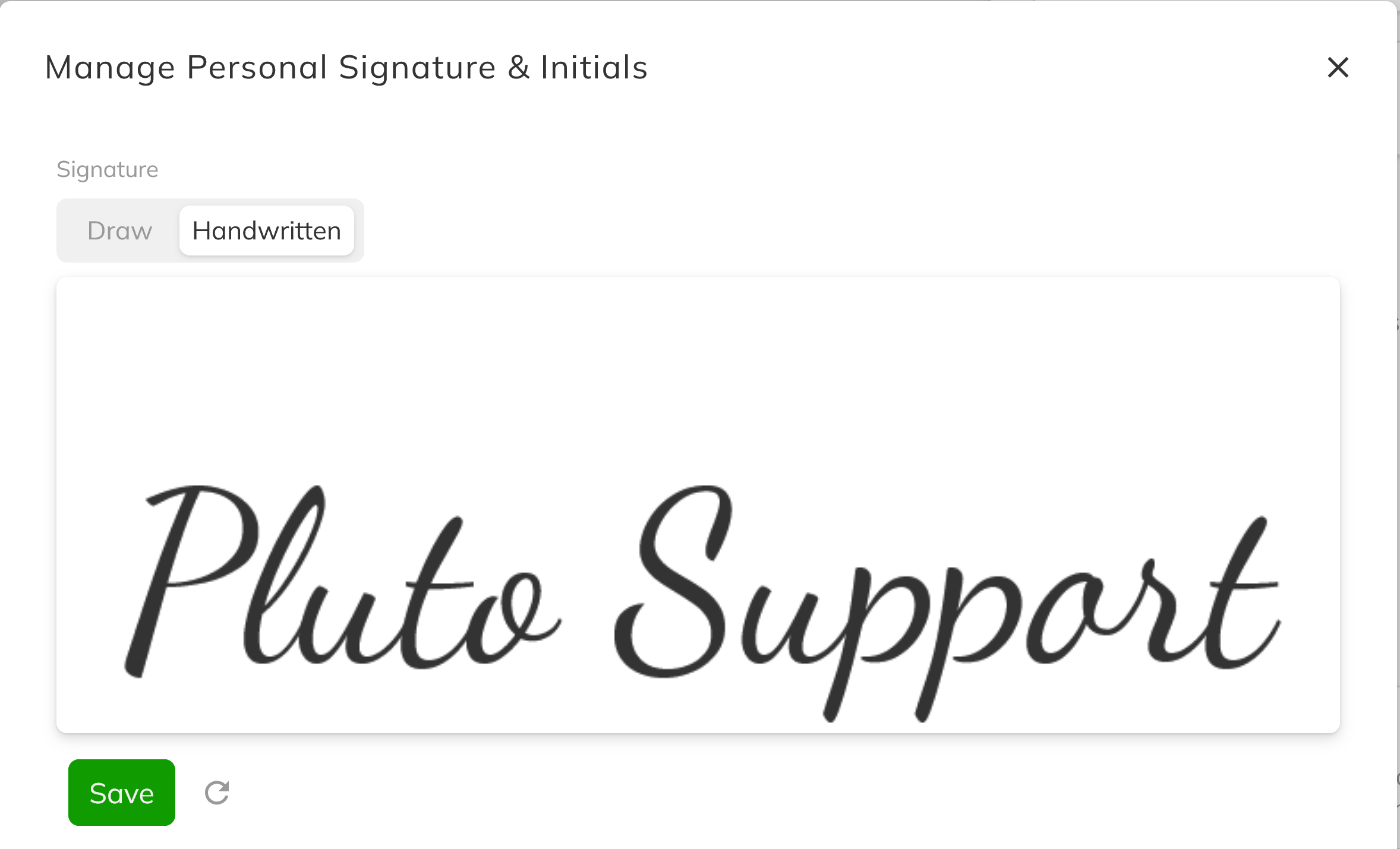 Signature section with Draw and Handwritten options and Save button