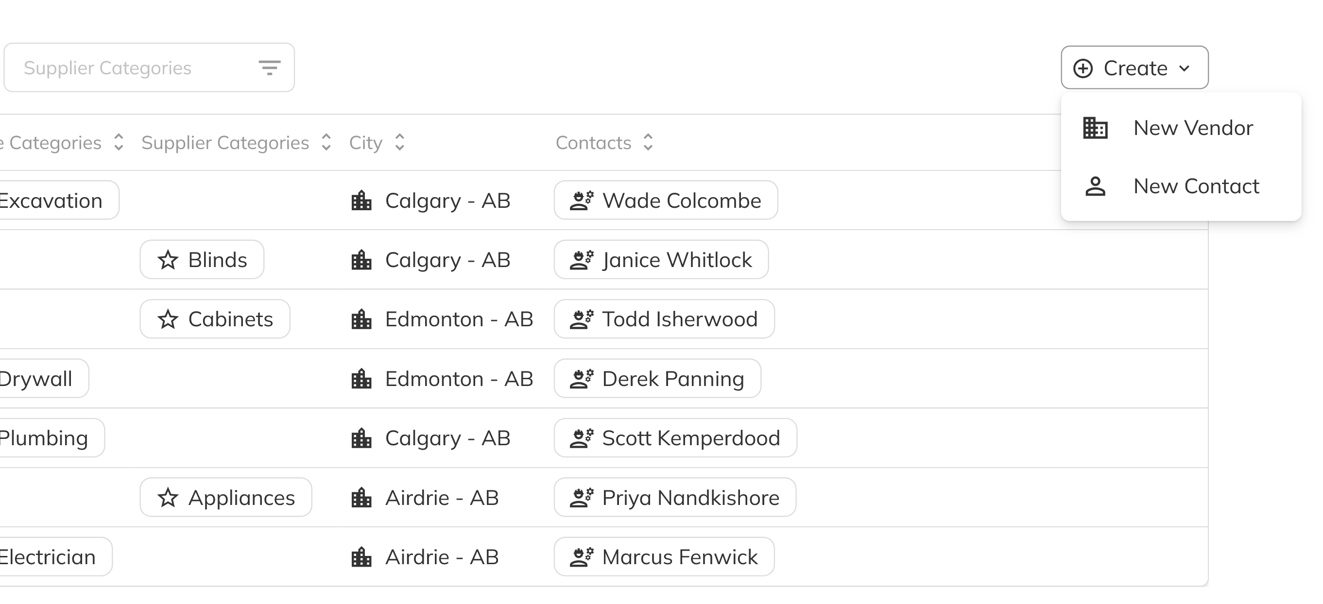 New Vendor panel showing the vendor creation form