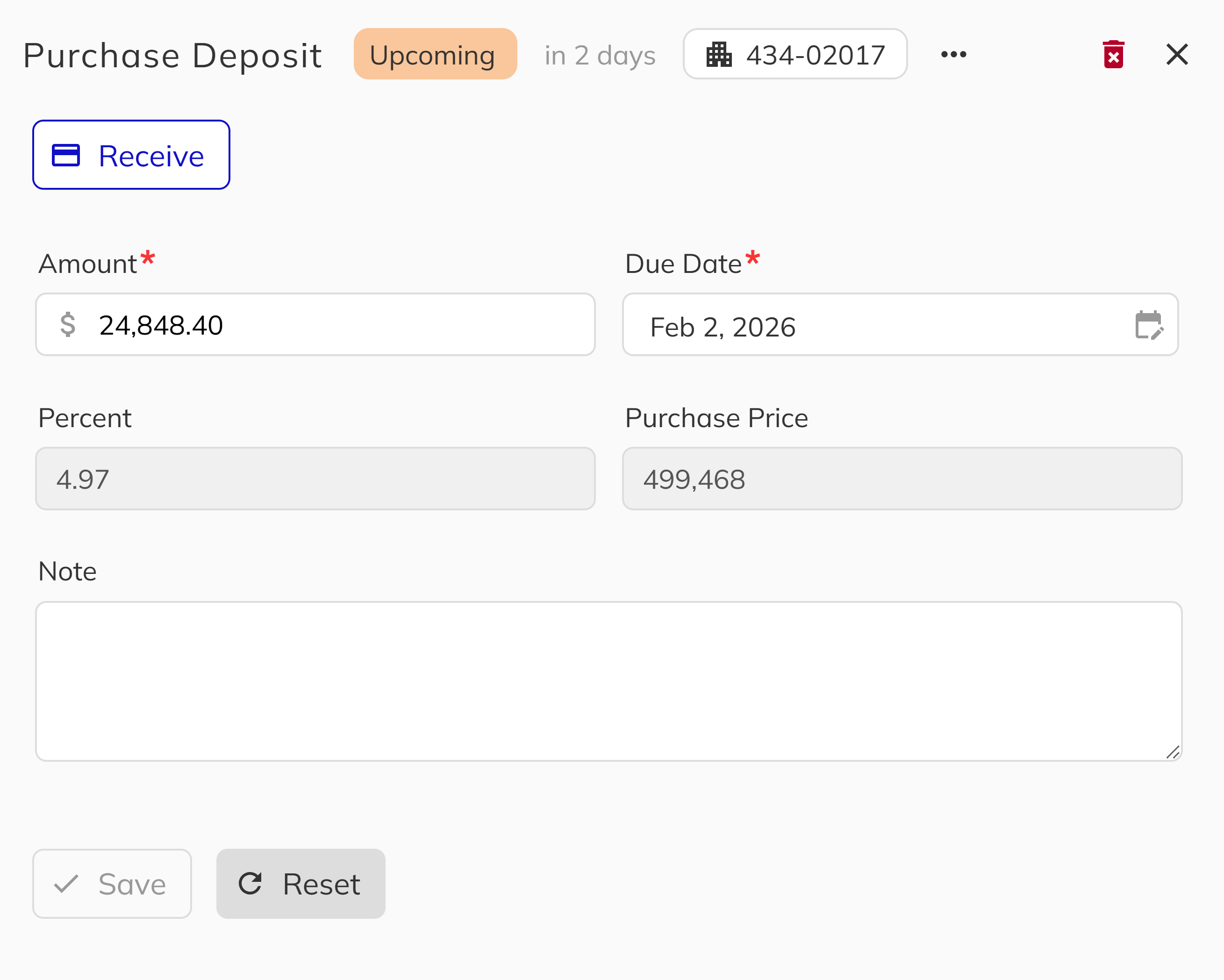 Deposit Card - Pending