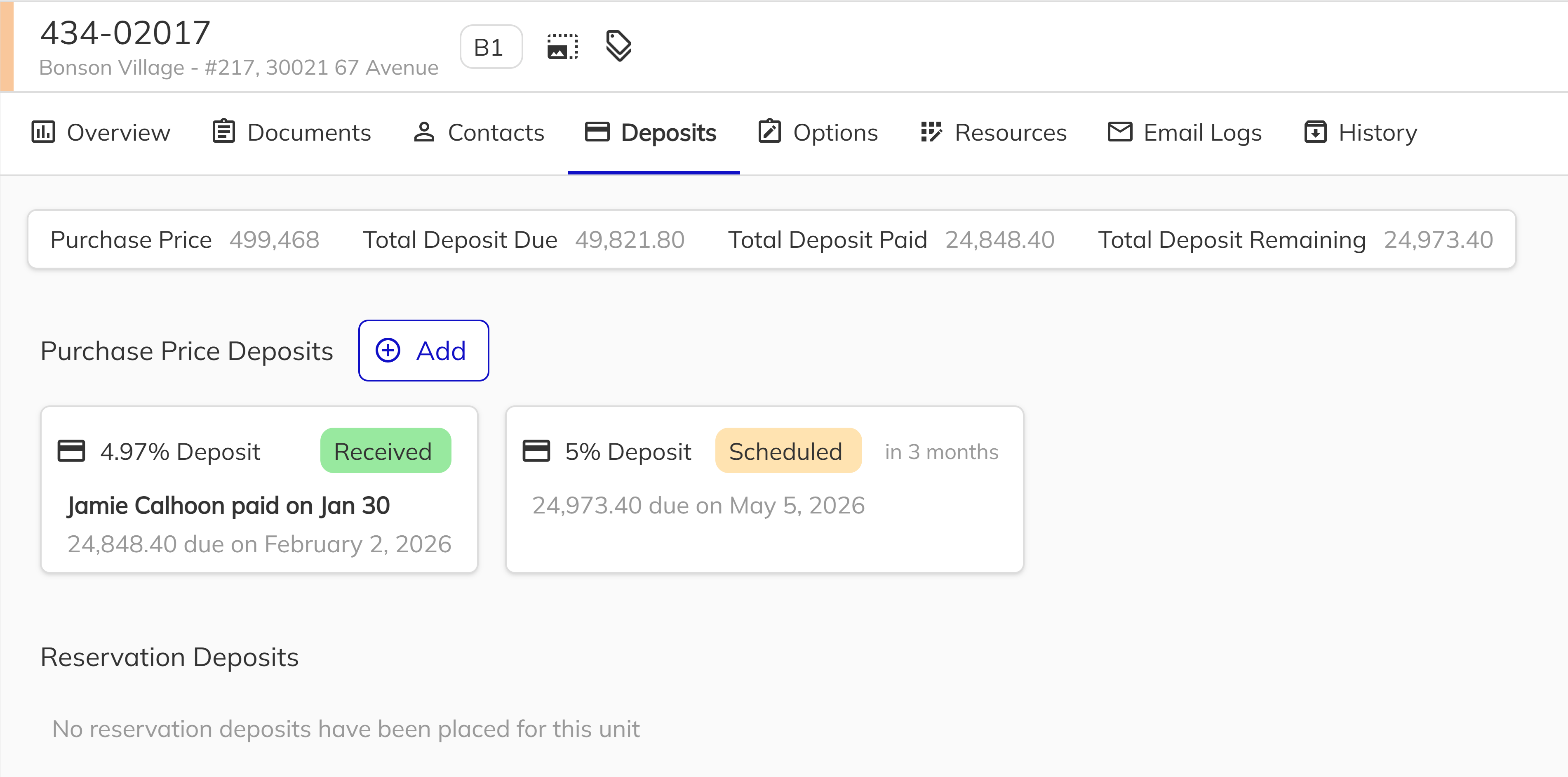 Deposit Card - Received