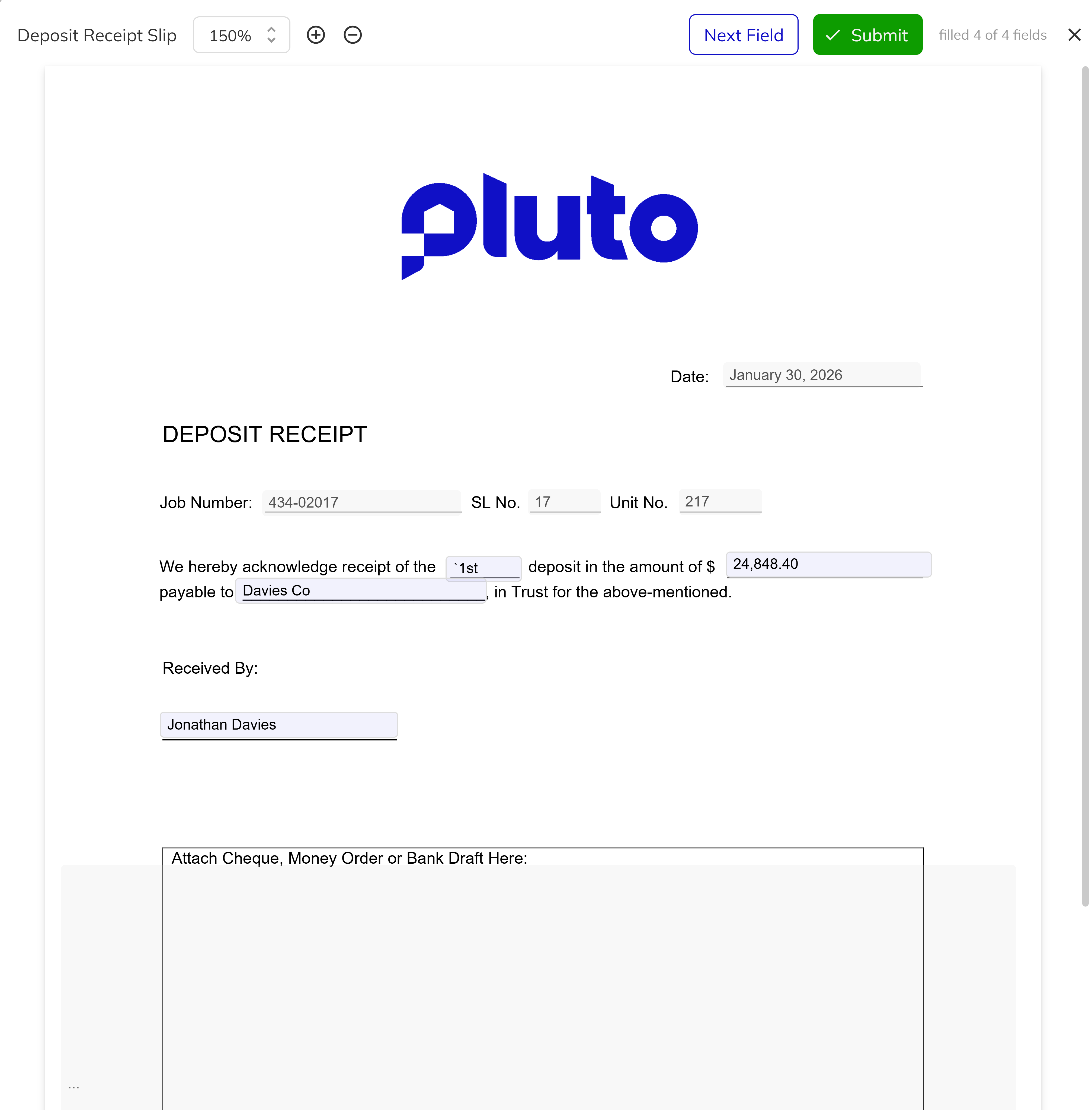 Generate Deposit Slip