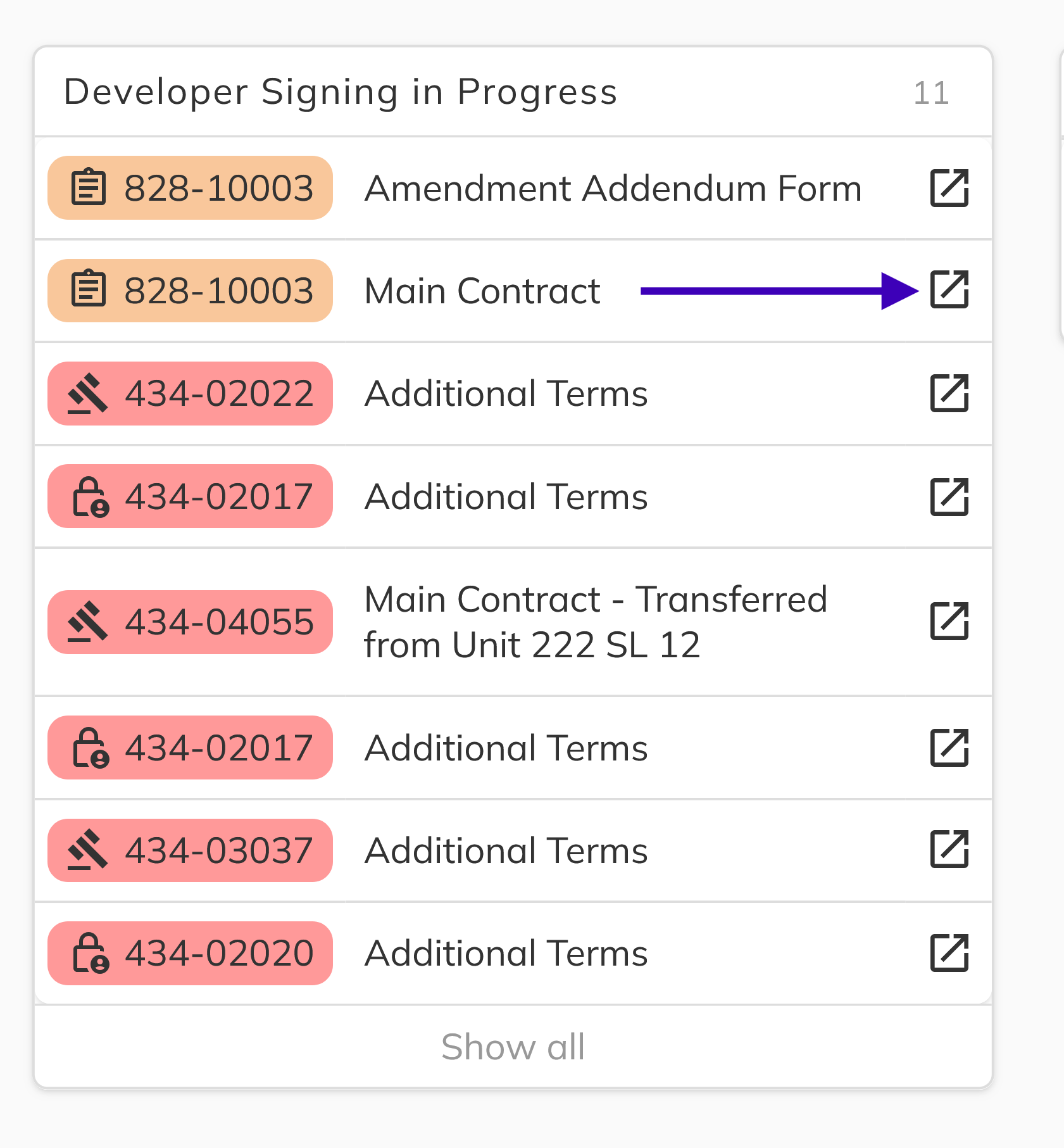 Document side panel with preview and status