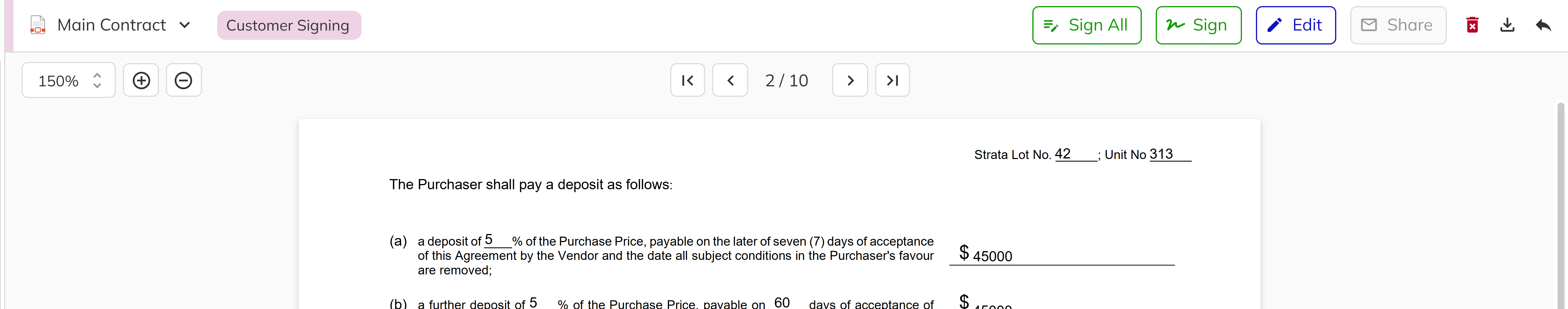 Contract Editor with toolbar actions