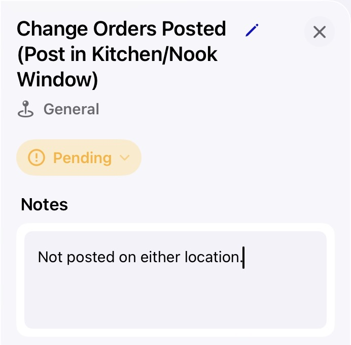 Notes field showing the Saved indicator