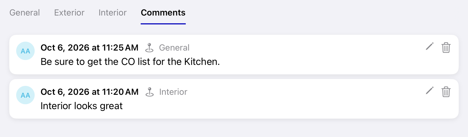 Comments tab with Add Comment button