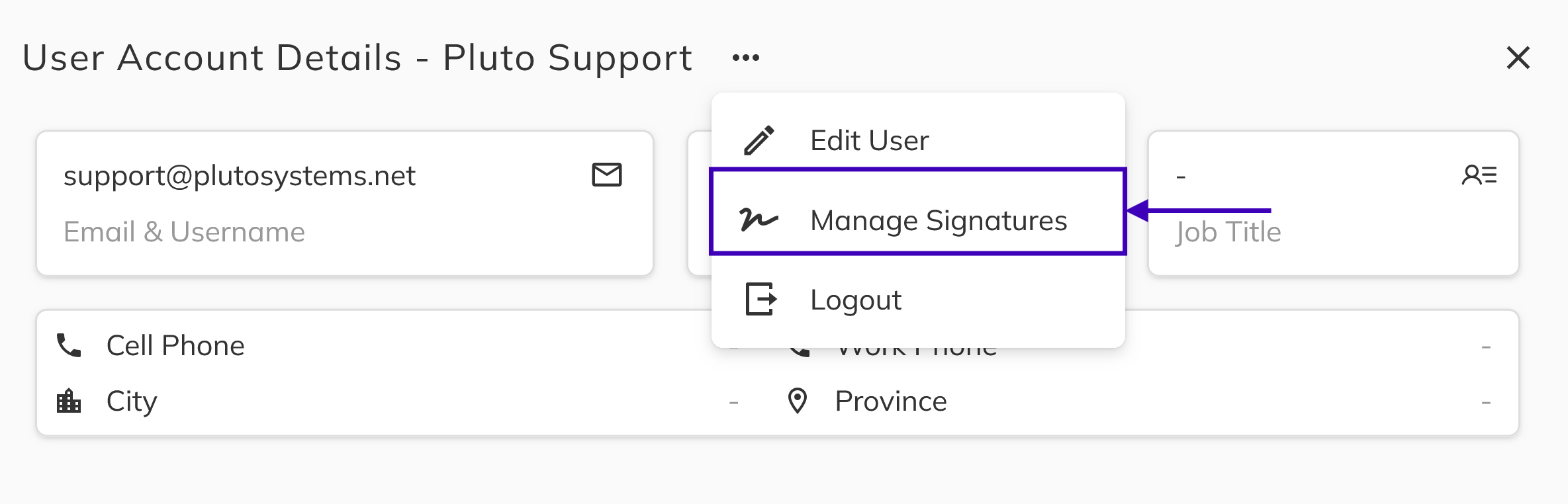 Manage Signatures option shown after signatures are saved