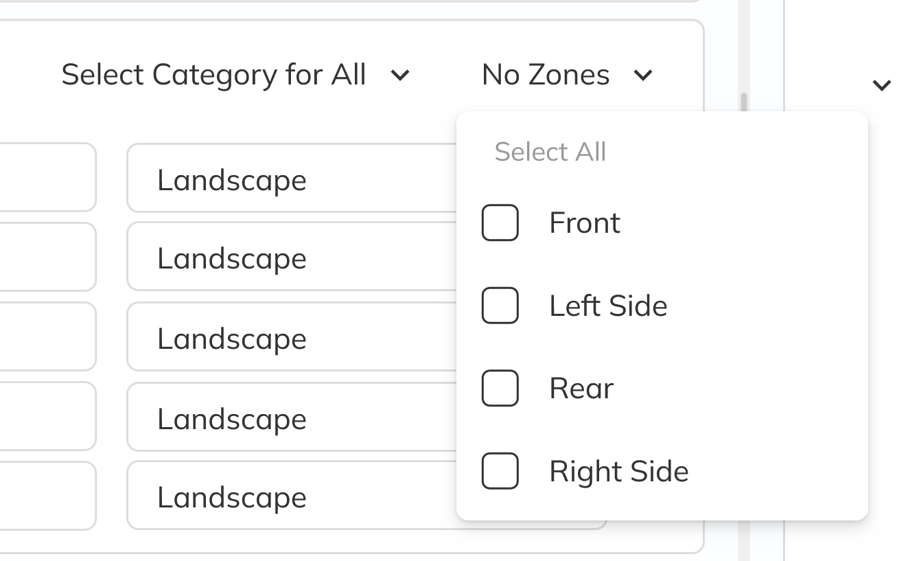 Inspection template location card showing the multi-zone selector