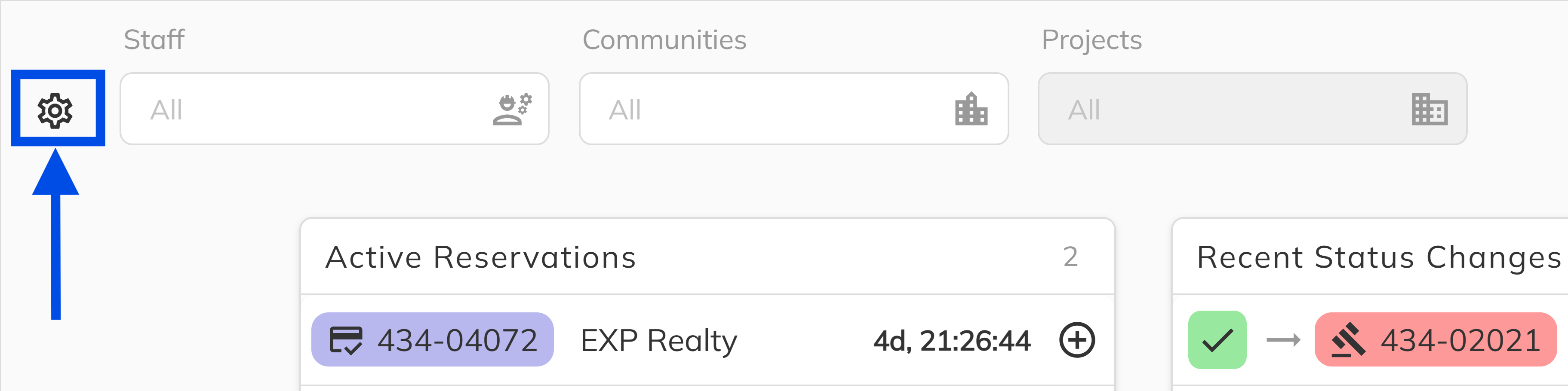 Dashboard settings popover showing panel toggles and display options