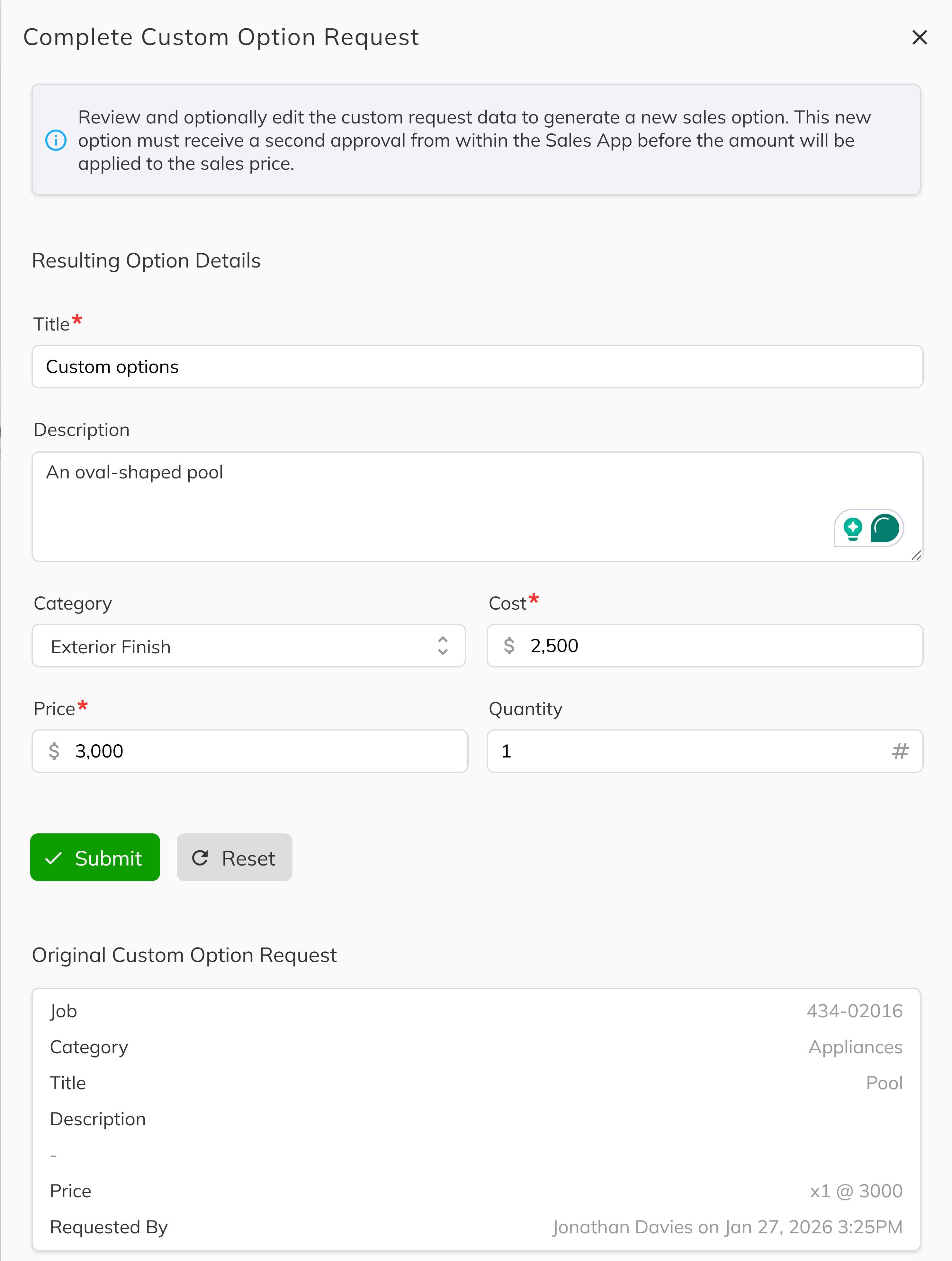 Complete Custom Request