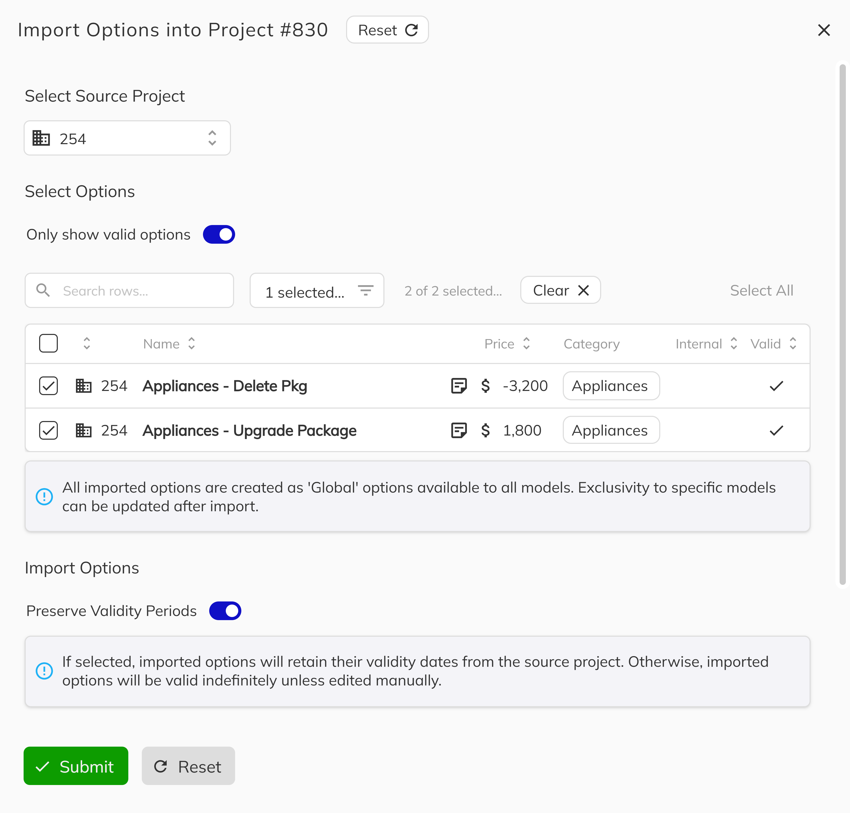 Import Options Workflow