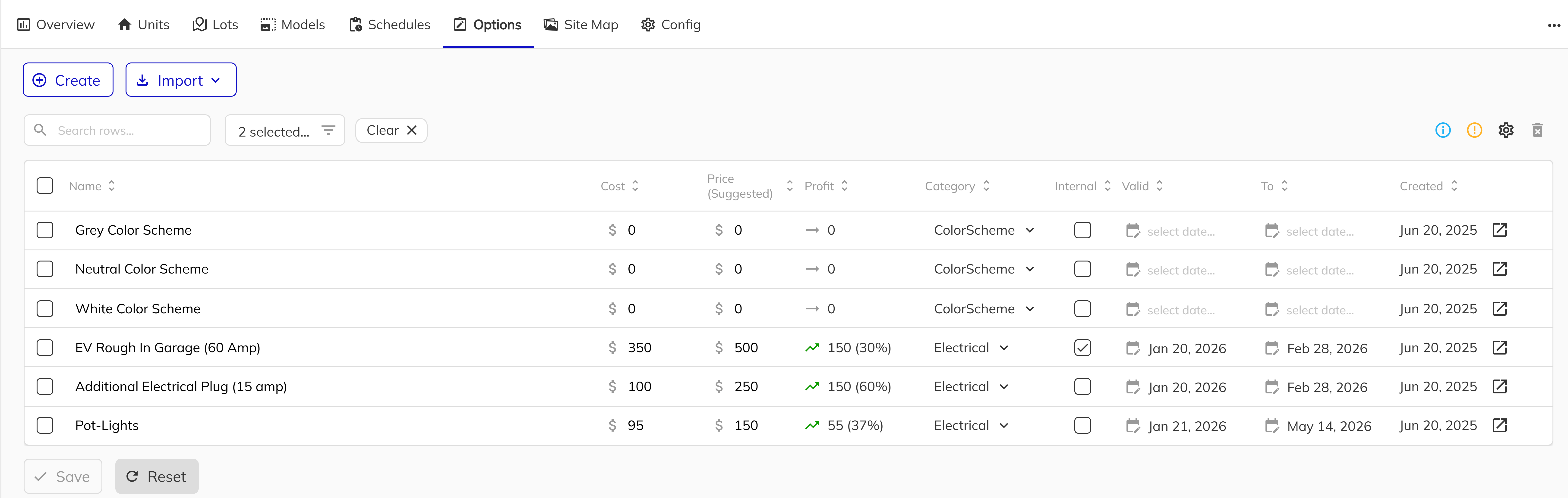 Options Tab in Workbench