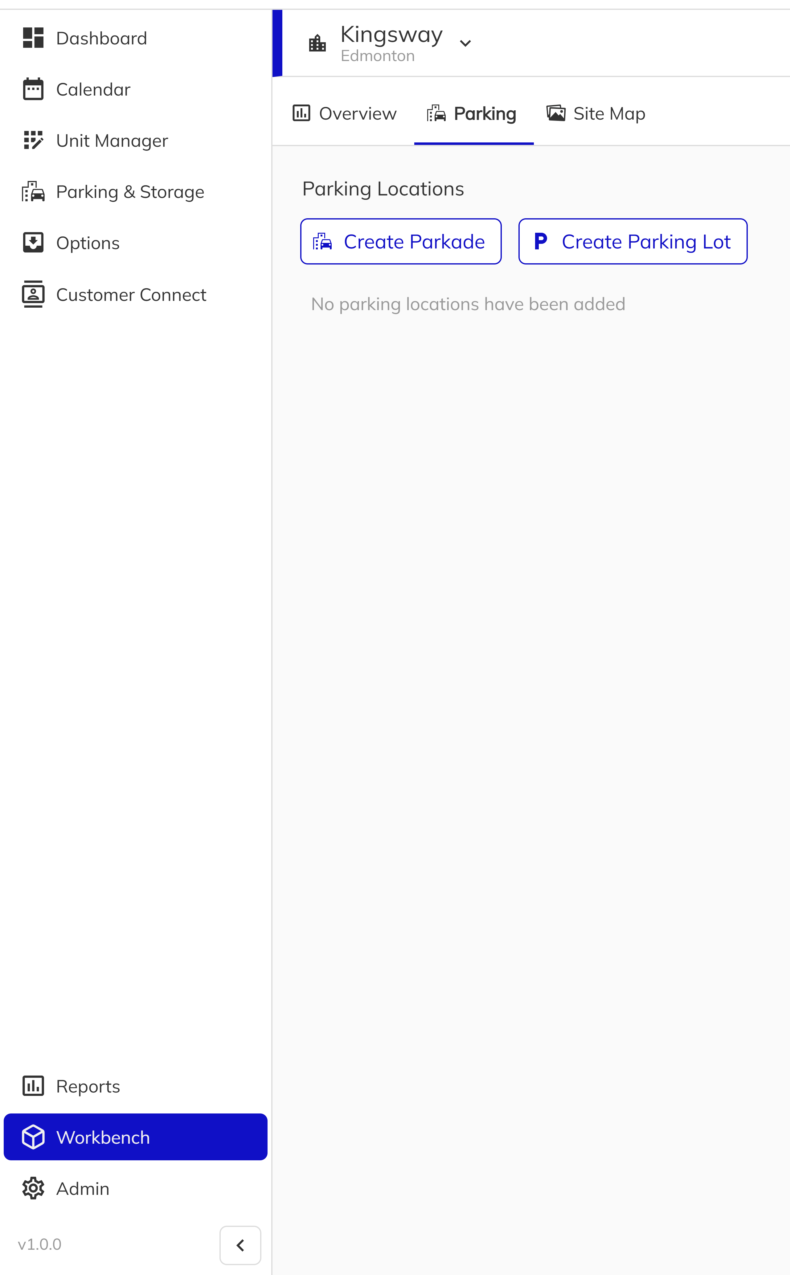 Workbench Community page with Parking Locations tab highlighted
