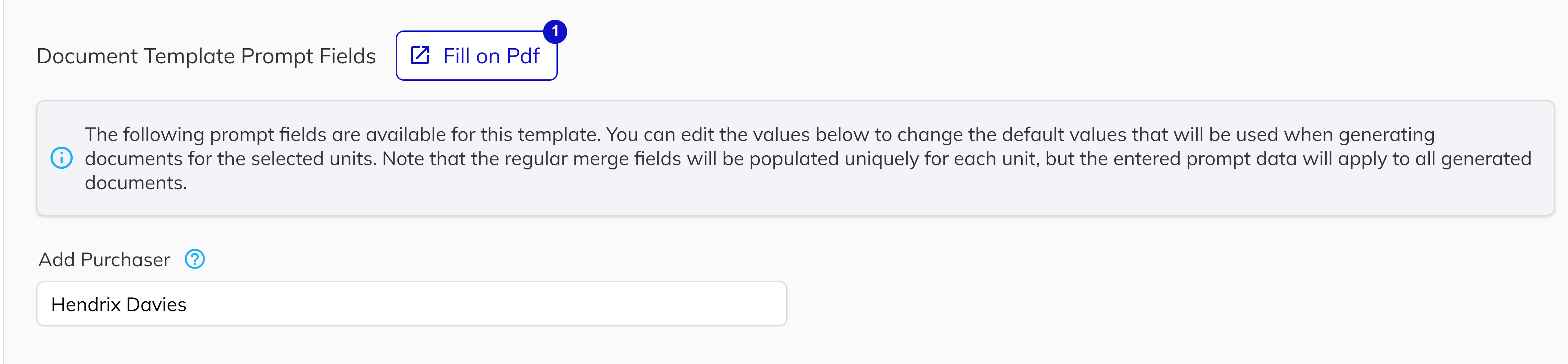 Prompt fields section with Fill on PDF button