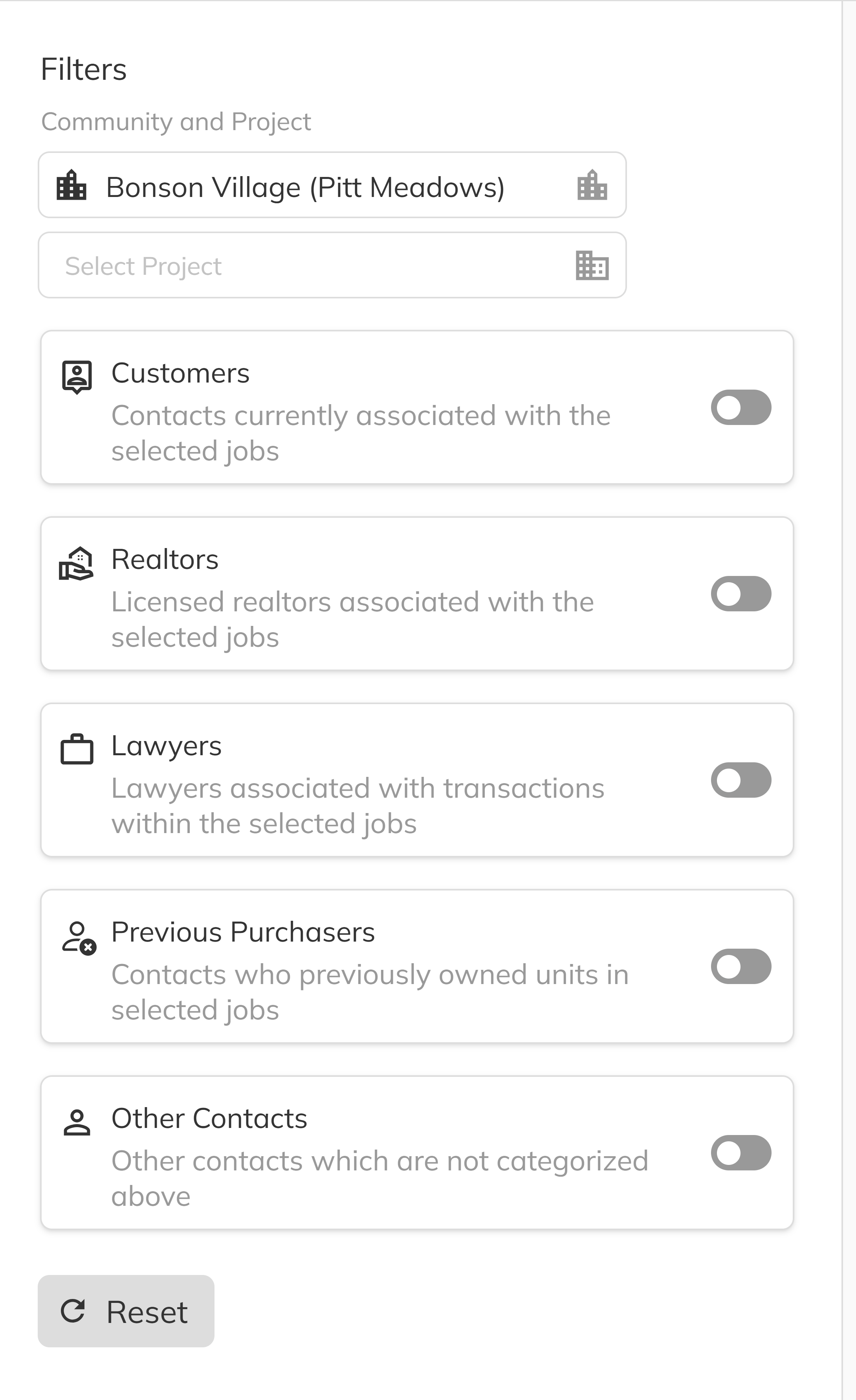Selecting a community from the dropdown filter