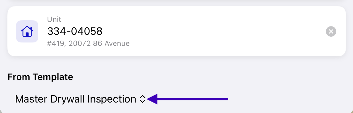 Template selection with project and master templates listed