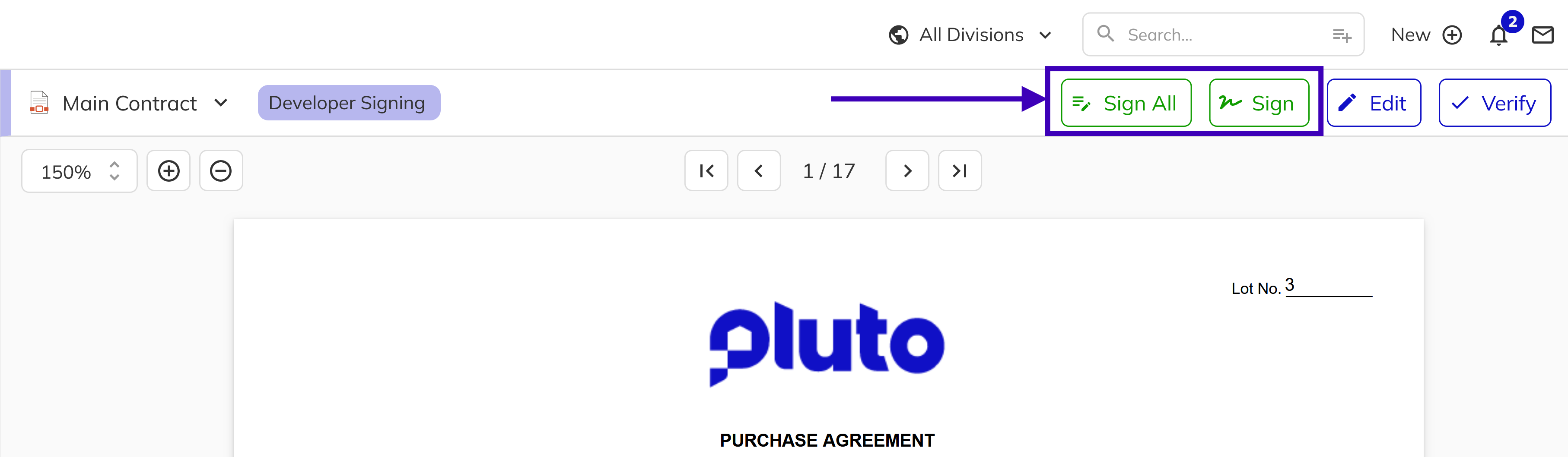 Sign and Sign All buttons in the PDF editor action bar