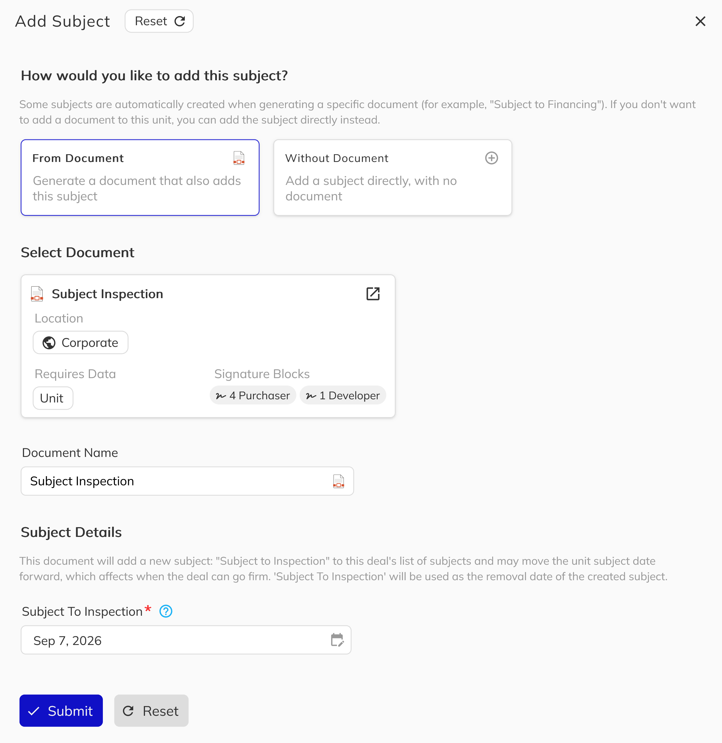 Completing the subject document prompts