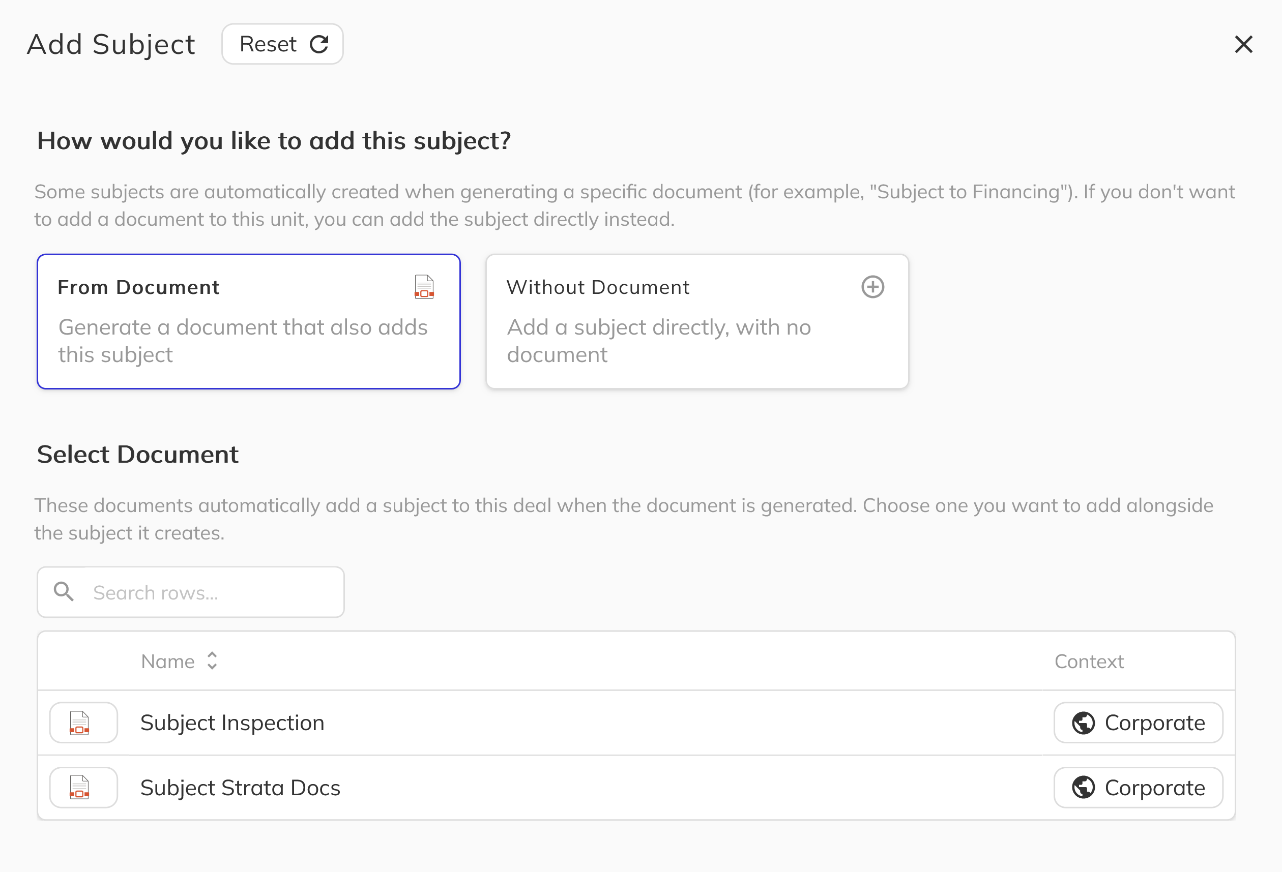 Selecting a subject template