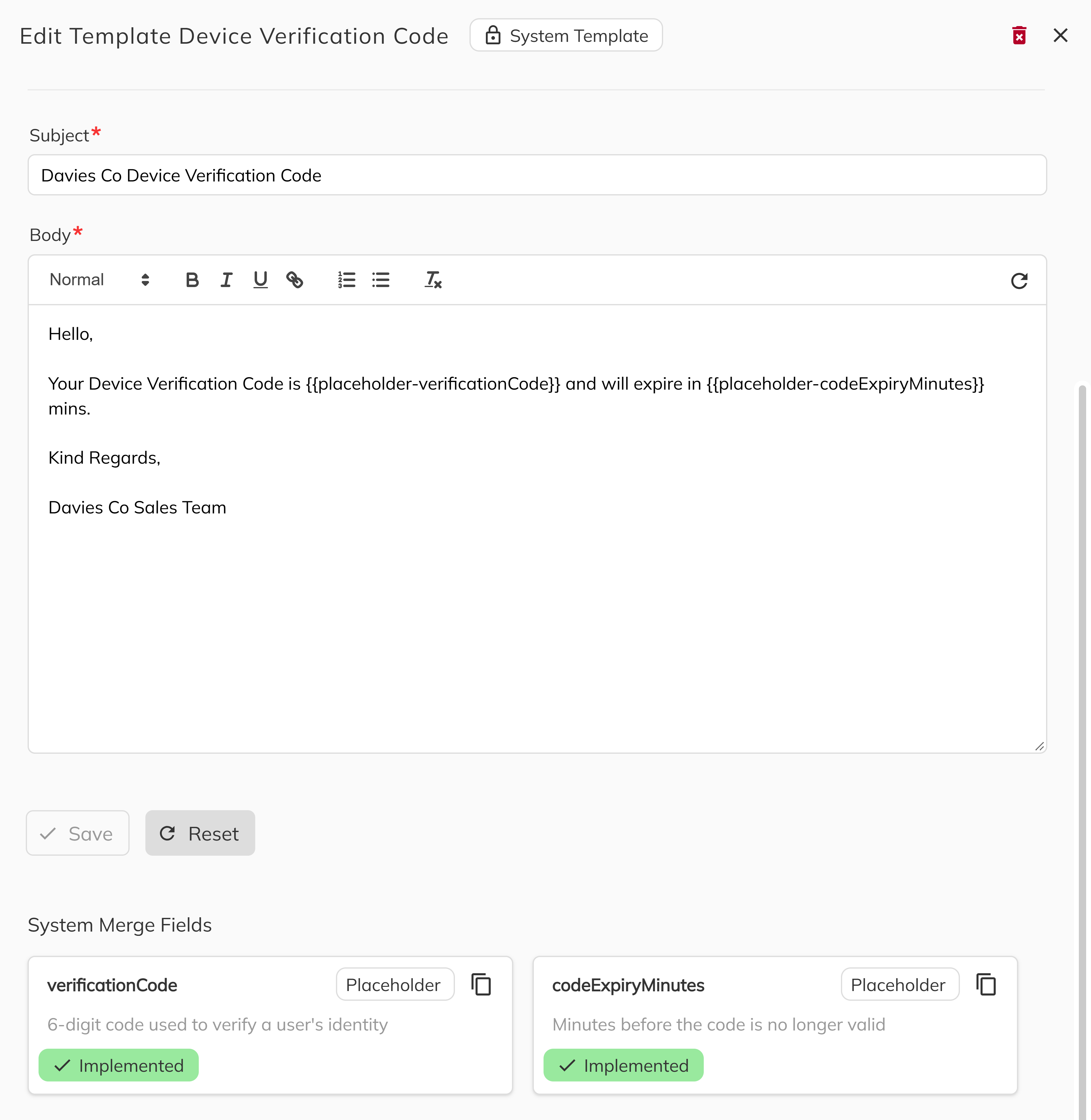 Template Panel - Placeholder Status