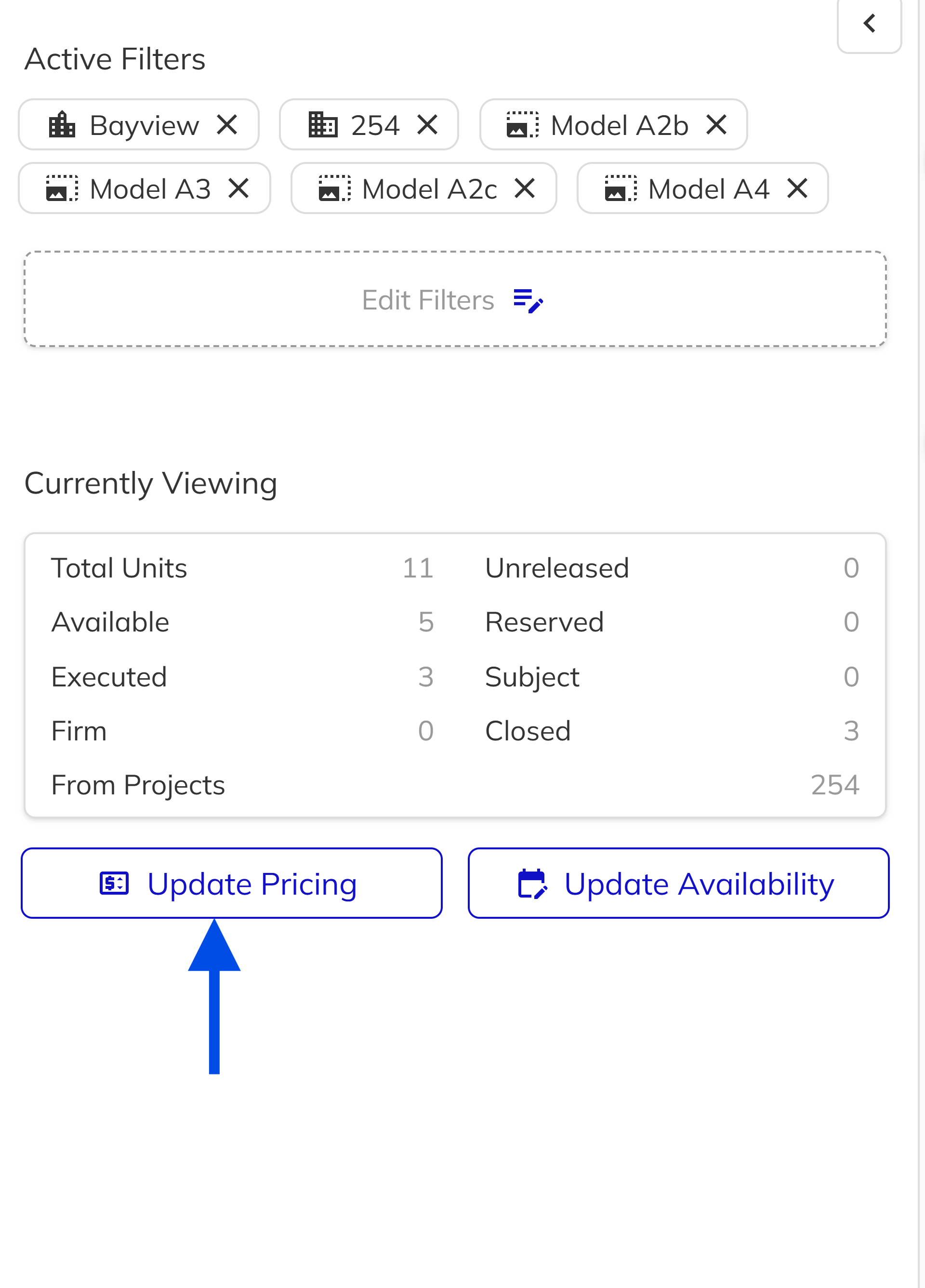 Update Pricing button in the Unit Manager sidebar
