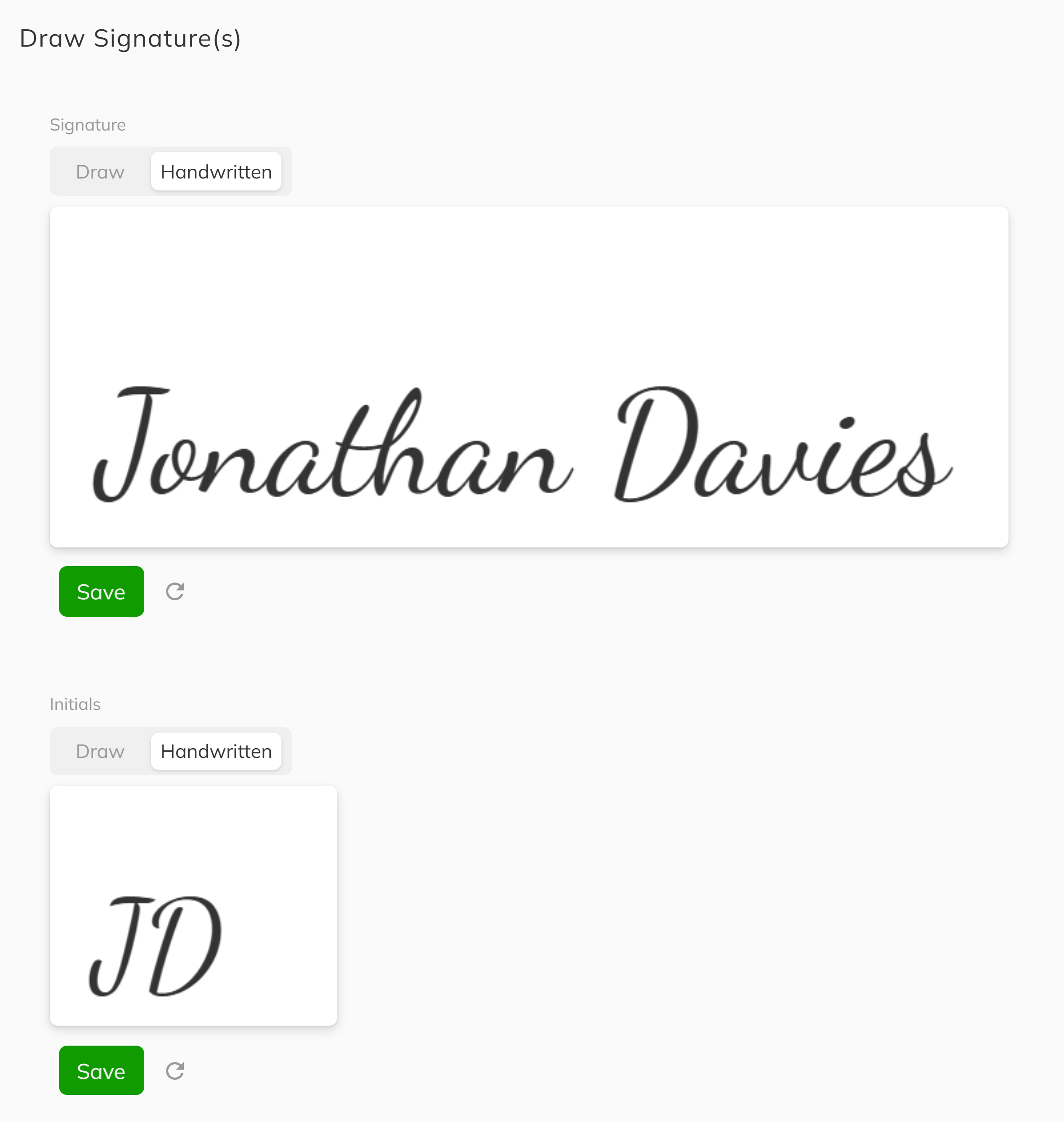 Signature drawing interface showing pen tool and canvas area